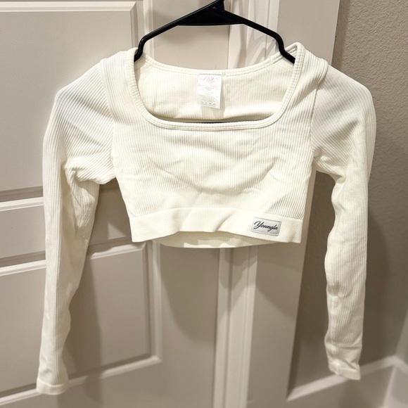 YoungLA Tops - YOUNG LA RIBBED SEAMLESS LONGSLEEVE CROP WHITE